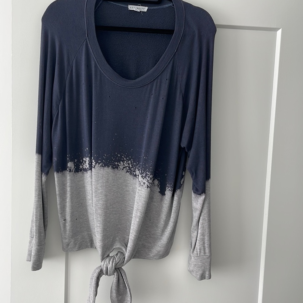 Distressed tie front sweatshirt